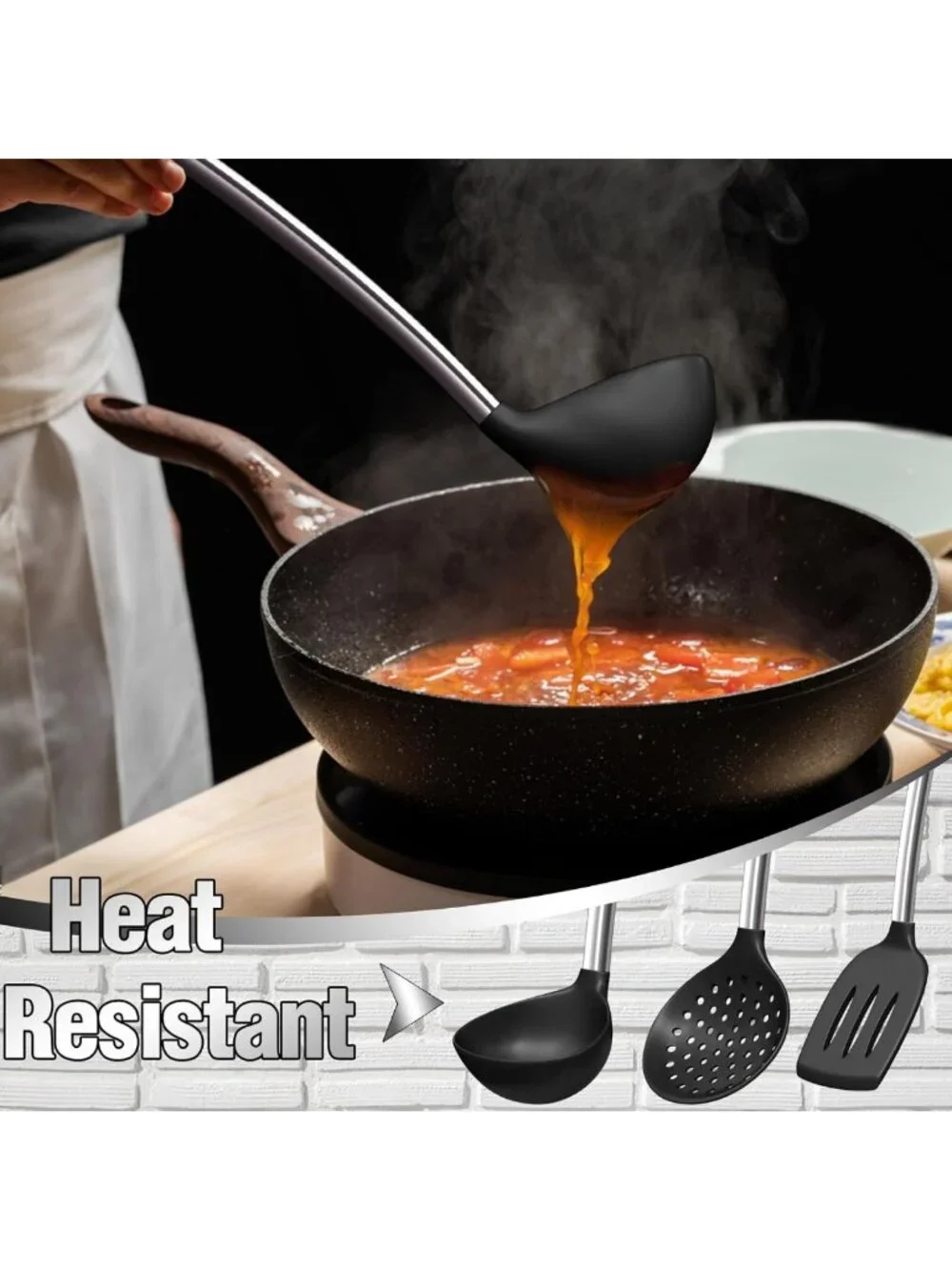 Thickened Silicone Cooking Utensils Set for Nonstick Cookware - Heavy Duty Tools